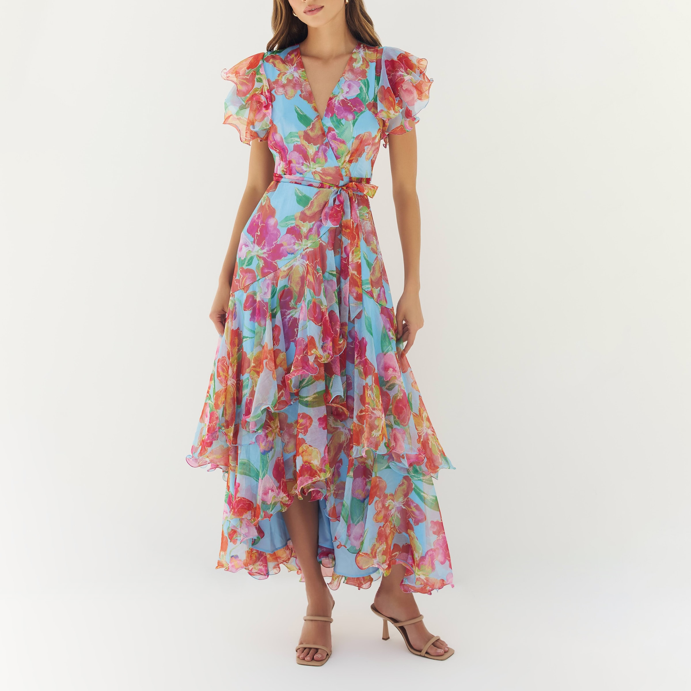 hutch floral wrap maxi dress Anthropologie Hutch Geo Blue Floral Wrap Maxi Dress Size MEDIUM
